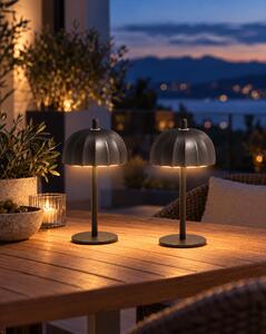 Lampada da tavolo Northpoint LED Umbrella, ricaricabile, dimmerabile, con comando touch, per interni ed esterni, IP44, luce bianca calda, set da 2, nera