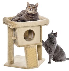 PawHut Albero per Gatti in Peluche con Casetta per Gatti e Lettino, Tiragraffi in Juta e Pallina, Marrone