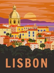 Illustrazione Lisbon VintageTravel Poster Portugal cityscape landmark, VectorUp, (30 x 40 cm)