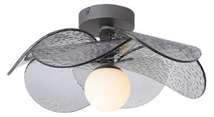 Plafoniera di design argento con vetro fumé a coste - Kemner