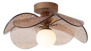 Plafoniera di design bronzo scuro con vetro ambrato a coste - Kemner
