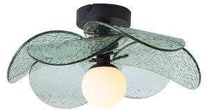 Plafoniera di Design Nera con Vetro Verde a Coste - Kemner