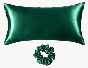 Set federa e scrunchie in raso di seta di gelso Emerald Green, set da 2