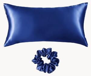 Set federa e scrunchie in raso di seta di gelso Lapis Lazuli, set da 2