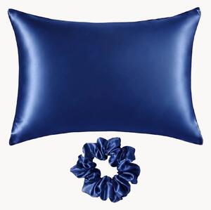 Set federa e scrunchie in raso di seta di gelso Lapis Lazuli, set da 2