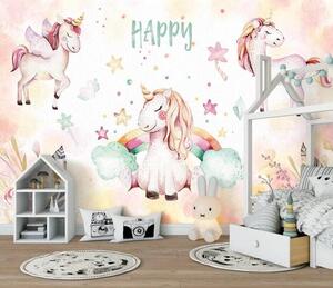 Carta da parati Gruppo di unicorni e arcobaleni, Carta da parati per Bambini, Carta da parati popolare, u23772 - Tapeko.it