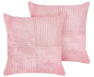 Set di 2 cuscini decorativi in velluto a coste rosa 43 x 43 cm con motivo a righe Design moderno Cuscini decorativi Beliani