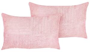 Set di 2 cuscini da lancio Cuscini decorativi in velluto a coste 47 x 27 cm Rosa Beliani