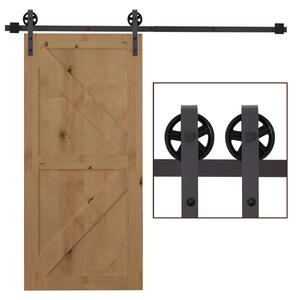 HOMCOM Kit Porta Scorrevole 100kg max in Acciaio con Binario, Ganci, Fermi, Viti e Bulloni, 183x4x0.6 cm