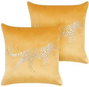 Set di 2 cuscini in velluto con stampa di animale 45 x 45 cm giallo divano soggiorno camera da letto Beliani