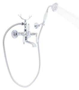 Miscelatore per vasca da bagno – Miscelatore da parete per vasca da bagno – Acciaio inossidabile – Acqua calda e fredda – Due manopole – Manopole in Vetroceramica – Tubo flessibile da 150 cm