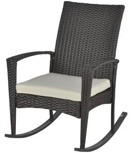Outsunny Poltrona a Dondolo con Cuscino d'Assise Sfoderabile, Effetto Rattan, in Resina Intrecciata, 66x88x98 cm, Marrone | Aosom Italy