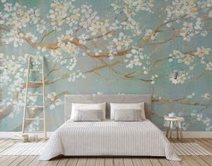 Carta da parati L'albero fiorisce con fiori bianchi, Carta da parati Foresta, Carta da parati Alberi, u29224 : Uwalls.it