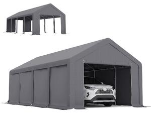 Outsunny Tendone da Giardino per Feste 7.95x3.95m con Porte a Cerniera, Picchetti e Corde Incluse, Grigio|Aosom