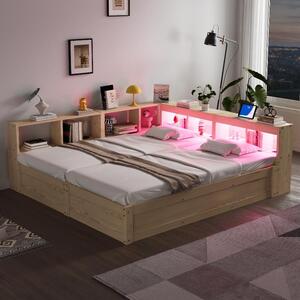 Letto contenitore trasformabile in divano, dimensioni 90/180 x 200 cm, finitura legno, con luce a LED integrata e presa di corrente, dotato di spazio contenitore idraulico per la camera da letto