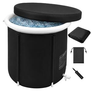Relaxdays, vasca per il ghiaccio da esterno, con coperchio, vasca gonfiabile per il ghiaccio, dimensioni: 75x75 cm, vasca refrigerante per la rigenerazione muscolare, in nylon, colore nero