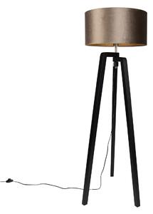 Lampada da terra nera a treppiede con paralume marrone e interno dorato 50cm - Puros