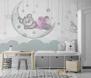 Carta da parati Orsetto che dorme sulla luna, Carta da parati per Bambini, Carta da parati popolare, u37013 - Tapeko.it