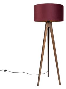 Lampada da terra treppiede in legno di noce con paralume rosso e interno dorato 50cm - Tripod Classic
