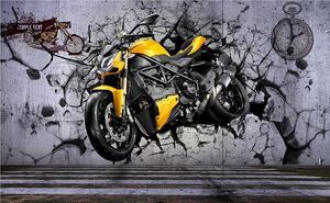 Carta da parati Moto gialla su un muro, Carta da parati design, Carta da parati popolare, u37780 - Tapeko.it