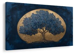 Quadro su tela – Albero della vita blu su sfondo dorato
