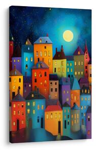 Quadro su tela – Case colorate sotto le stelle