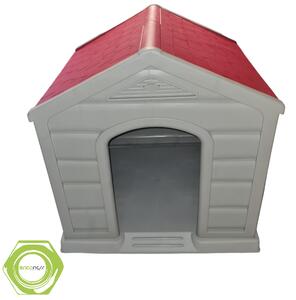Cuccia per cani in resina Taglia Grande beige con tetto rosso Happy House Doggy Large