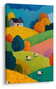 Quadro su tela – Colline colorate con casa