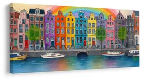 Quadro su tela – Case colorate sotto l'arcobaleno
