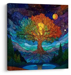 Quadro su tela – Mistico albero della vita tra le montagne