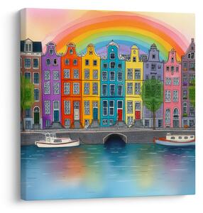 Quadro su tela – Paesaggio urbano con arcobaleno