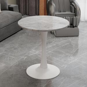 Tavolo rotondo da pranzo, diametro 70 cm, aspetto marmo, bianco, stile mid-century modern, adatto per 2-4 persone. Tavolino da caffè con piano in MDF e struttura in metallo