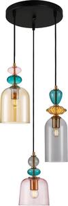 Lampada a sospensione decorativa multicolore rotonda a tre paralumi in vetro colorato per soggiorno sala da pranzo 3xE27 40W NAMOS Italux