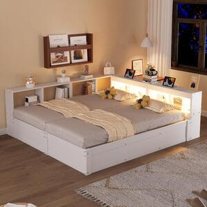 Letto contenitore divano letto 90/180 x 200 cm, bianco, con struttura in legno, dotato di luce a LED e presa di corrente, ideale per la camera da letto