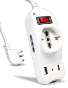 Ciabatta multipresa V-TAC con porta USB-C Power Delivery da 20 W, porta USB-A e 2 prese laterali