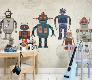 Carta da parati Gruppo di robot con equazioni matematiche, Carta da parati per Bambini, Carta da parati popolare, u46535 - Tapeko.it