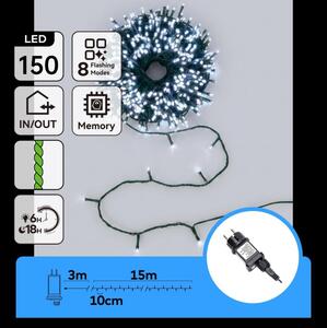 Aigostar - Catena luminosa natalizia LED da esterno, 150 LED, 8 funzioni, 18 m, IP44, bianco freddo