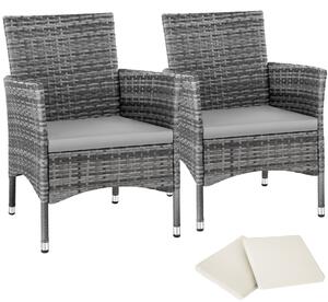 Tectake 2 sedie da giardino in rattan + 4 rivestimenti di ricambio - grigio/grigio chiaro