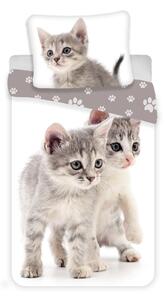 Set copripiumino e federa da bambini bianco/grigio in cotone per letto singolo 140x200 cm Kitten "Grey" – Jerry Fabrics