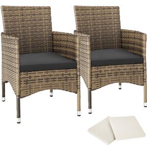 Tectake 2 sedie da giardino in rattan + 4 rivestimenti di ricambio - naturale/grigio scuro