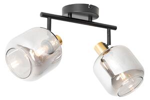 Faretto da soffitto nero con oro e vetro fumé 2 luci - Zuzanna
