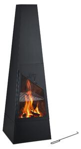 Camino da giardino Relaxdays con funzione barbecue, dimensioni: 149x44,5x44,5 cm, parascintille, cassetto raccogli cenere e attizzatoio, camino, nero