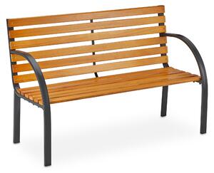 Panchina da giardino Relaxdays, a 2 posti, montanti in legno massello, acciaio, per esterni, balcone e terrazza, HBT 84 x 122 x 60 cm, colore naturale
