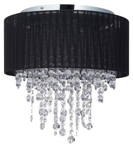 Relaxdays Lampada da soffitto in cristallo, paralume in organza, attacco G9, lampada da soffitto a 5 luci, 39x40 cm, nero/argento