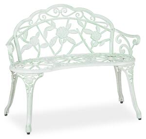 Panchina da giardino Relaxdays, 2 posti, con motivo a rose, per terrazza o balcone, in alluminio e ghisa, stile antico, 78 x 98 x 55,5 cm, bianco/verde