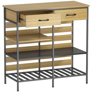 HOMCOM Buffet da cucina, con 2 cassetti e 3 ripiani aperti, 90 x 40 x 91 cm, Legno naturale e nero | Aosom Italy