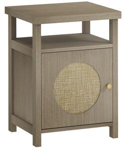 HOMCOM Comodino con Scaffale Aperto e Vano con Anta in Rattan, 40x35x55 cm, Legno Naturale | Aosom Italy