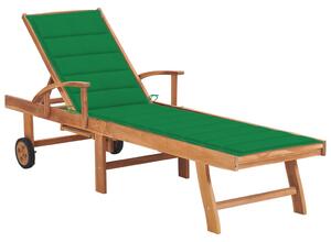 Lettino Prendisole con Cuscino in Massello di Teak Verde