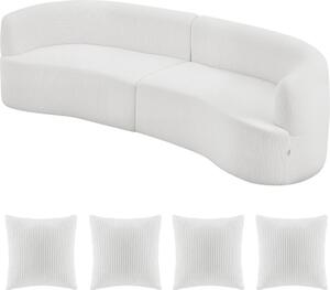 Divano modulare curvo da 2840 mm, divano componibile moderno e lussuoso con 4 cuscini, divano oversize in velluto a coste con seduta ampia e profonda, per soggiorno, camera da letto, appartamento, ufficio, bianco