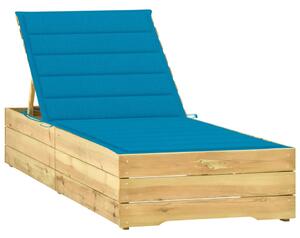 Lettino da Giardino con Cuscino Blu Legno Pino Impregnato